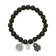 Stainless Steel Antiqued and Polished Owl Black Jade Stretch Bracelet