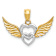 14k Two-tone Gold Polished and Textured Hearts with Wings Pendant