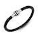 Mens Black Leather Braided Rope Bracelet with Stainless Steel Magnetic Closure
