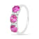 Rhodium Over Sterling Silver Round Lab Created Pink Sapphire and
Moissanite 3-Stone Ring 1.80ctw