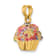 14k Yellow Gold 3D Colored Bead with Icing Cupcake Pendant