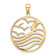14K Two-tone Gold  Textured Sunset and Seagulls In Circle Pendant