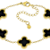 Black Enamel Clover Station Bracelet In Gold Tone StaInless Steel