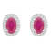 6x4mm Oval Ruby 1/6 ctw Diamond Rhodium Over Sterling Silver Halo Stud Earrings
