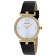 Mathey Tissot Women's Gaia White Dial, Yellow Bezel, Black Leather Strap Watch