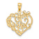 14K Two-tone Gold  Textured and Diamond-Cut Sweet 16 in Heart Pendant
