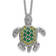 Rhodium Over Sterling Silver Green Glass and Cubic Zirconia Turtle Necklace