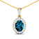 1.10ctw 14K Yellow Gold Blue London Blue Topaz and White Diamond Pendant
with 18 inch Cable Chain