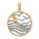 14K Two-tone Gold  Textured Sunset and Seagulls In Circle Pendant