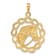 14k Yellow Gold Solid Polished and Textured Horse Head in Horseshoes Pendant
