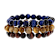 Multi-Color Tiger's Eye Stretchable Bracelet Set Of 3 In Sterling Silver
