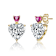 Ruby Color CZ Two-Stone Heart Drop Earrings In 14K Gold Over Sterling Silver