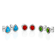 Coral, Green And Blue Turquoise Sterling Silver Stud Earring Set Of 3