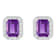 8x6mm Emerald Cut Amethyst And White Topaz Accent Rhodium Over Sterling
Silver Halo Stud Earrings