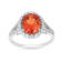 Peach Orange Lab Created Oval Padparadscha Sapphire Halo Ring in Rhodium
Over Sterling Silver