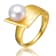 Pear Shape Freshwater Pearl Linear Ring In 14K Gold Over Sterling Silver