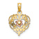 14K Two-tone Gold  Polished and Textured Flower in Fancy Border Heart Pendant