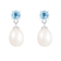 White Freshwater Pearl And Blue Topaz Dangle Earrings In Sterling Silver