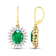 3.06ctw 14K Yellow Gold  Zambian Green Emerald and White Diamond Halo Earrings