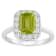 8x6mm Emerald Cut Peridot And White Topaz Accents Rhodium Over Sterling
Silver Halo Ring