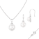 7½-10mm Button White Freshwater Pearl and CZ Rhodium Over Sterling
Earring and Pendant W/Chain Set