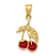 14k Yellow Gold Polished and Textured Red Enameled Cherries Pendant