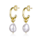 Pear Shape Pearl Simulant Huggie Drop Earrings In 14K Gold Over Brass