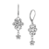Silver Tone Crystal Flower Cluster Leverback Earrings