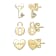CZ Heart And Key Stud Earrings 3-Piece Set In 14K Gold Over Sterling Silver
