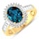 14K Yellow Gold London Blue Topaz and White Diamond Oval Halo Ring 2.42ctw