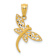 14k Yellow Gold Satin and Diamond-Cut Dragonfly Pendant