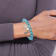 Stainless Steel Antiqued and Polished Seahorse Blue Dyed Jade Stretch Bracelet