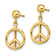 14k Yellow Gold Polished and Textured Peace Symbol Dangle Earrings