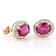 Ruby Oval And White Diamond Stud Earrings In Solid 14K Yellow Gold 3.87ctw