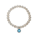 Freshwater Pearl And Blue CZ Charm Stretch Bracelet In Sterling Silver