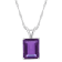 10x8mm Emerald Cut Amethyst Rhodium Over Sterling Silver Pendant With Chain
