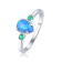 Pear Shape Lab Created Blue Opal and Round Green Nanocrystal Sterling
Silver Opal Ring 3-Stone Ring
