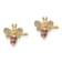 14K Yellow Gold Clear and Red Cubic Zirconia Bee Post Earrings