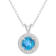 7mm Round Blue Topaz 1/8 ctw Diamond Rhodium Over Sterling Silver Halo
Pendant with Chain