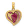 14K Yellow Gold with Purple Enamel Cross Heart Charm Pendant