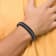 Black Leather and Stainless Steel Antiqued and Brushed 8.25-inch with
0.5-inch Extension Bracelet