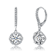 CZ Leverback Drop Earrings In Rhodium Over Brass