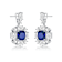 Sapphire Color CZ Square Drop Earrings In White Rhodium Over Brass