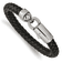 Black Leather and Stainless Steel Antiqued and Polished 8.25-inch Bracelet