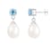 White Freshwater Pearl And Blue Topaz Dangle Earrings In Sterling Silver