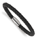 Black Leather and Stainless Steel Polished 8.5-inch Bracelet