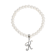 White Faux Pearl Bead Initial Charm Stretch Bracelet