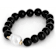 Cultured Freshwater Pearl And Black Agate Stretch Bracelet In Solid 14K
Yellow Gold 12mm