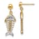 14K Two-tone Gold Fishbone Dangle Earrings
