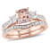 Morganite, Created White Sapphire and Diamond 10K Rose Gold Ring 1.27ctw